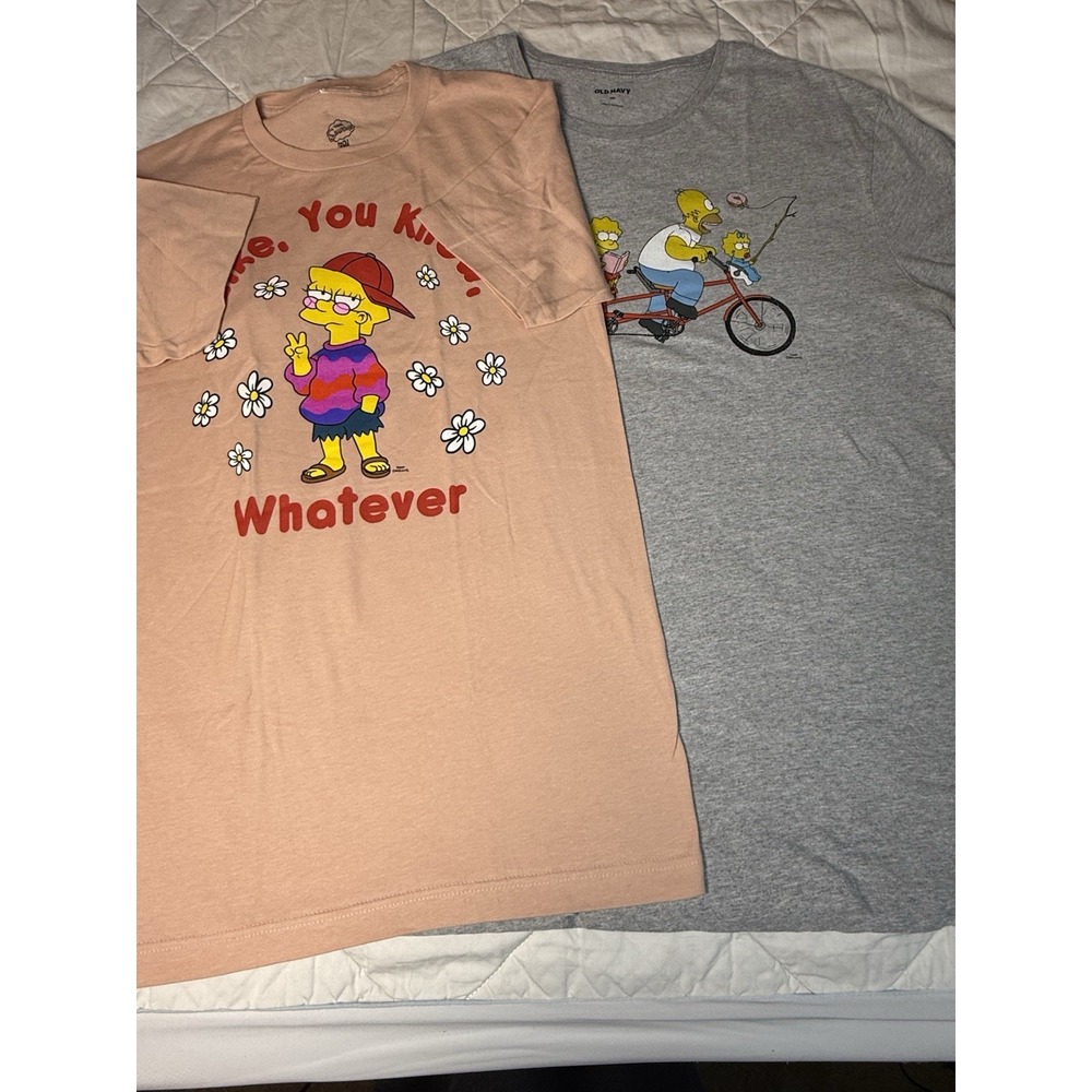 The‎ Simpsons T-Shirts Lot of 2 Lisa "Whatever" & Family Bike Graphic Tees XXL M